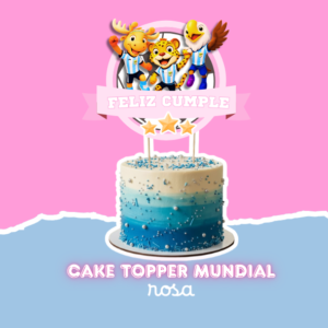 Cake topper + mini toppers temática mundial en color ROSA