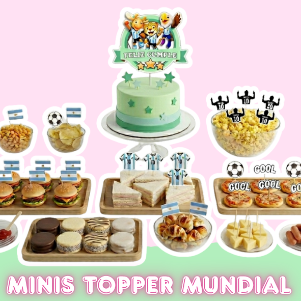 BANNERS TIENDA (7) Cake topper + mini toppers temática mundial en color VERDE