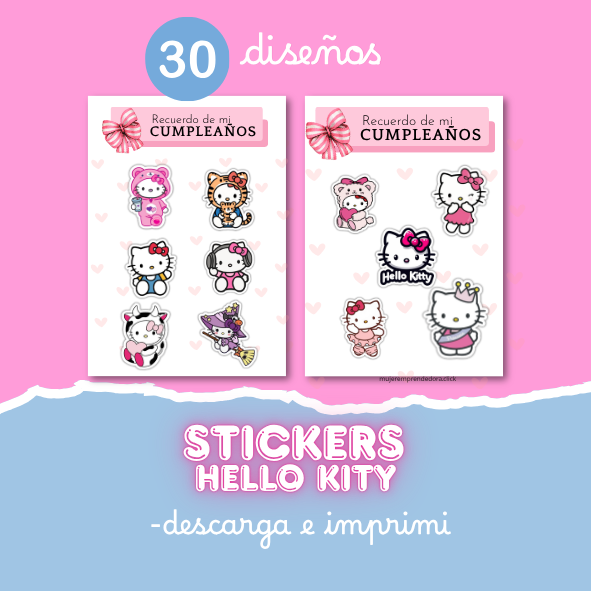 Stickers Hello Kitty Imprimibles – Pack x30 Diseños Adorables
